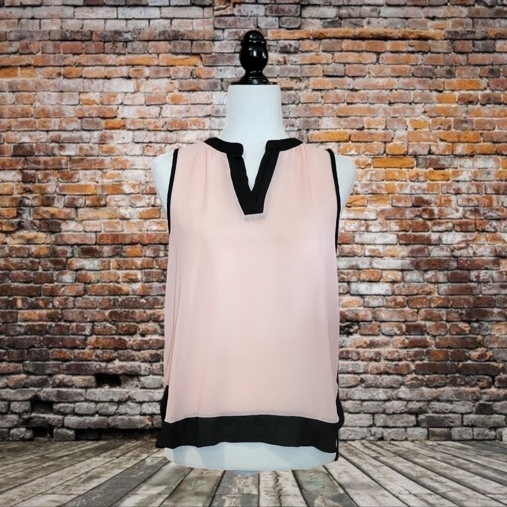 Monteau Sheer Pink & Black Sleeveless Top